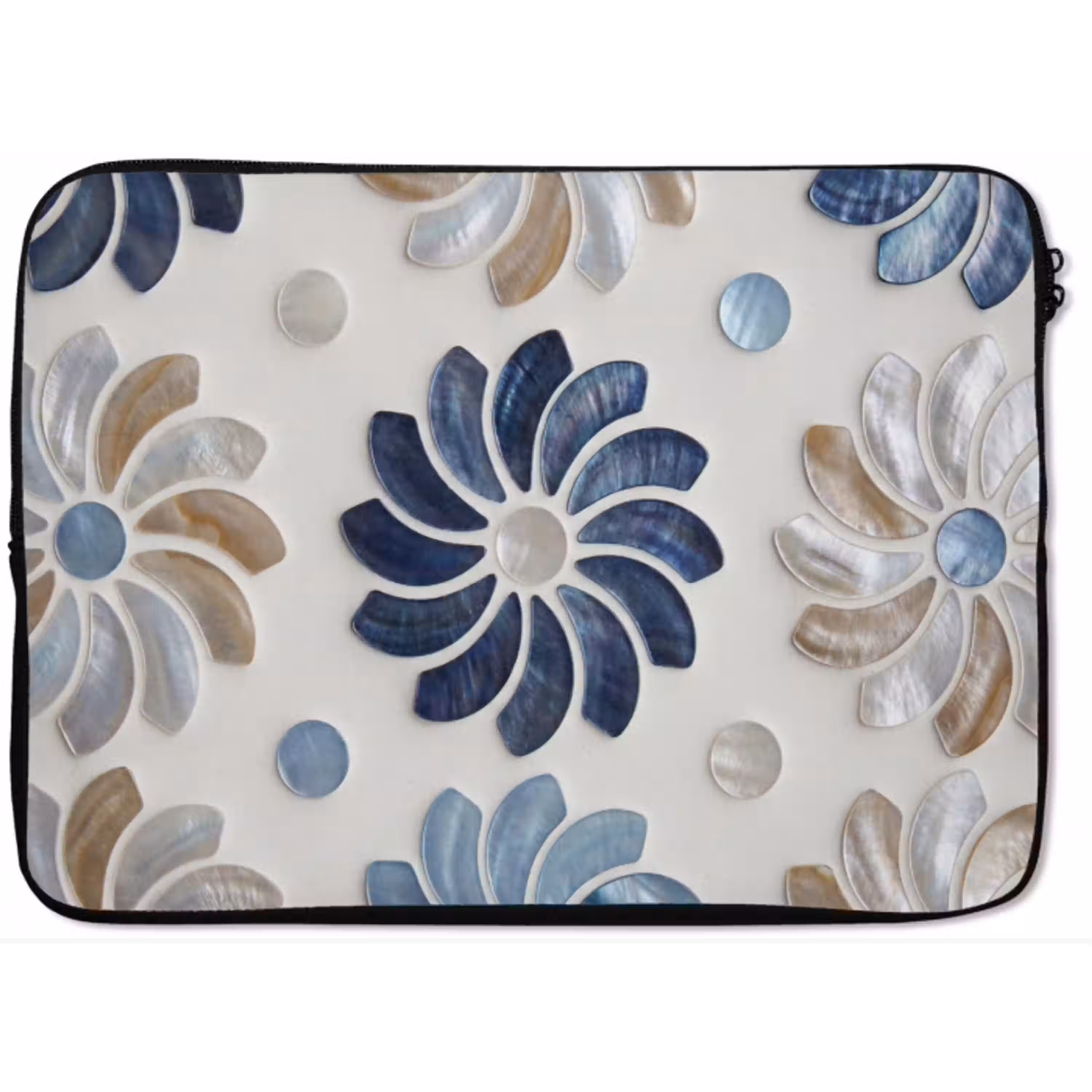 Bloemen - Parelmoer - Abstract - Patroon - Blauw laptophoes neopreen klein -zkaufland3dotto