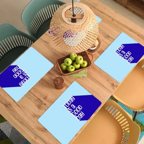 Today is a good day - Blauw - Schaduw Placemat vinyl groot -zzsfeer5_Kitchenyeah-website