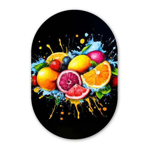 Fruit - Graffiti - Kleurrijk - Sinaasappel - Aardbei - Abstract Wandcirkel Ovaal Forex klein -3d