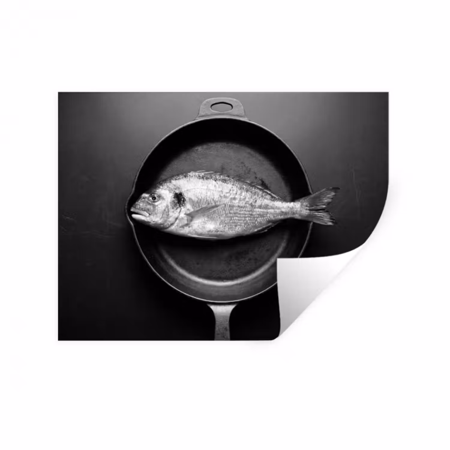 Wandtattoo – Pfanne - Fisch - Schwarz - Weiß