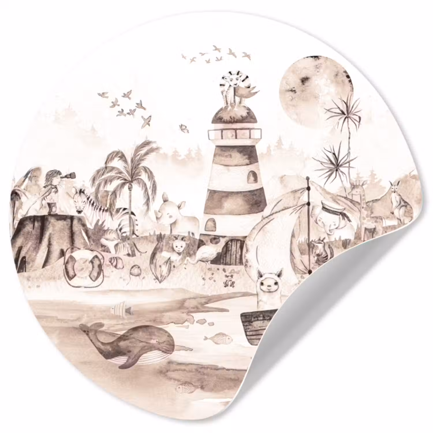 Behangcirkel - Strand - Kinderen - Vuurtoren - Alpaca - Zee - Dieren