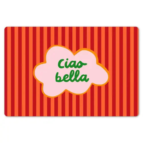 Ciao bella - Tekstwolk - Strepen - Oranje Placemat vinyl groot -zzsfeer1_Kitchenyeah-website