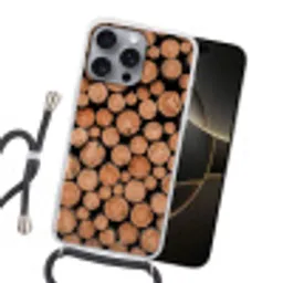 Houtblokken - Textuur - Patroon - Bruin - Rustiek Hoesje iPhone 16 Pro Max met koord klein -sfeer1