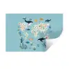 Wereldkaart - Zeeleven - Blauw Muursticker klein -3d