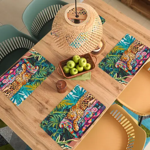 Luipaard - Kleurrijk - Tropisch Placemat vinyl groot -zzsfeer5_Kitchenyeah-website