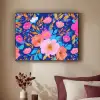 Bloemen - Blauw - Roze Textielframe zwart klein -sfeer1