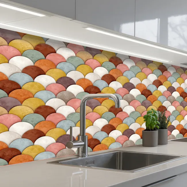 Regenboog - Schubben - Aardetinten keuken achterwand 2 middel 871 -3d_schuin