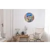 Doorkijk - Santorini - Landschap - Blauw - Grieks Wandcirkel aluminium klein -woonkamer