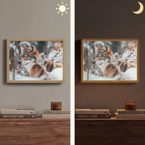 Wolf - Sneeuw - Winter - Dieren - Natuur - Sneeuw Light Box met batterij (Wandlamp) middel -sfeer3