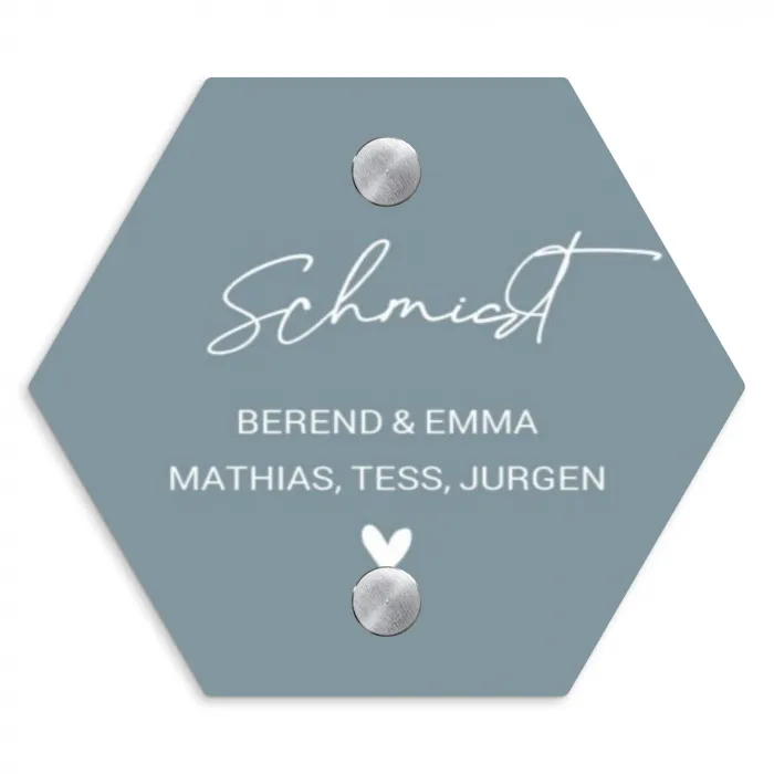 Effen blauwgrijs - Sierlijk Naambord Hexagon klein -3d