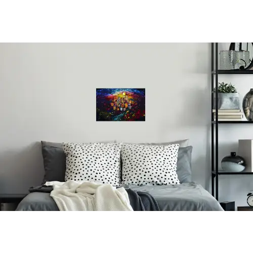 Stad - Maan - Mozaïek - Kleurrijk Muursticker klein -slaapkamer