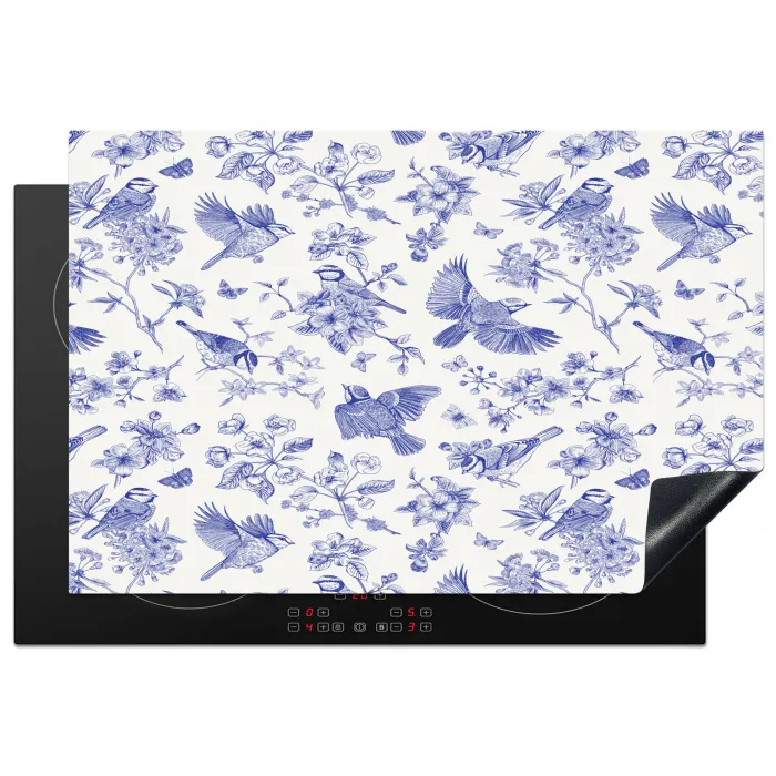 Birds - Flowers - Blue Inductie beschermer vinyl 3mm klein 276 -3d