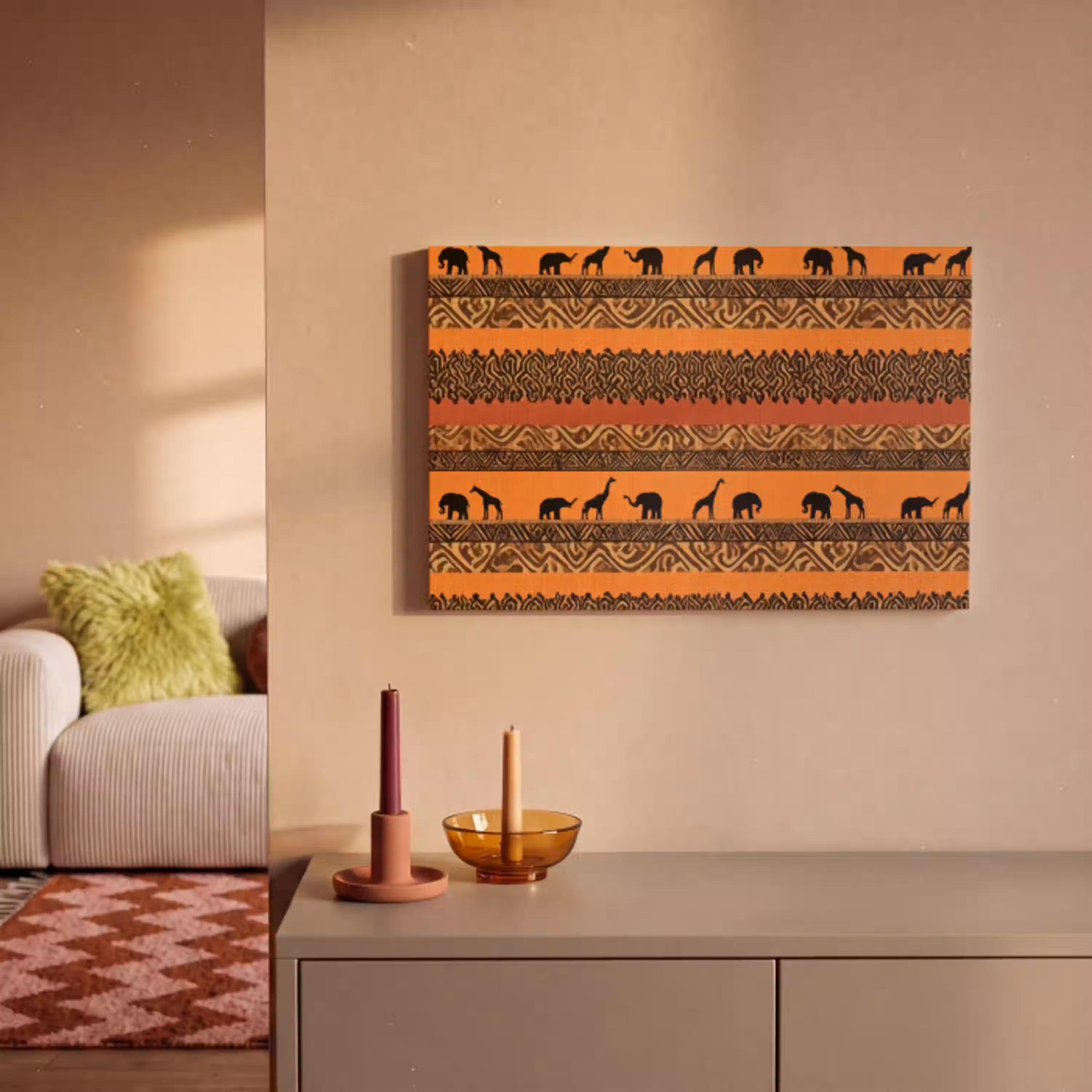 Oranje - Safari - Afrikaans - Dieren - Patroon canvas 2cm klein 34 -sfeer1