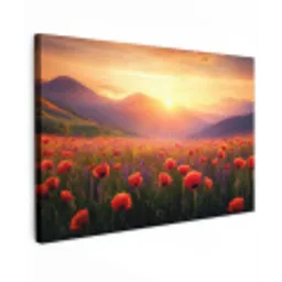 Landschap - Zonsondergang - Bloemenveld Tuinposter op houten frame 2 cm dik klein -3d