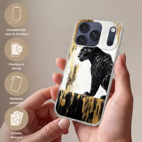 Panter - Zwart - Abstract - Goud Telefoonhoesje iPhone 17 Pro klein -sfeer3_NL
