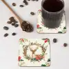 Kerstkrans - Hert - Hulst - Rood onderzetter kurk middel -sfeer2