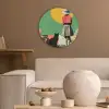 Retro - Meisje - Kat - Zon Akoestische PET Vilt - Rond klein -sfeer1