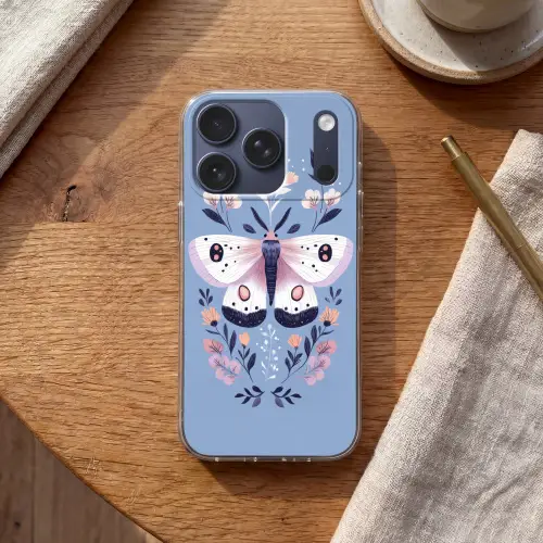 Vlinder - Vleugels - Stippen - Bloemen Telefoonhoesje iPhone 17 Pro klein -sfeer1