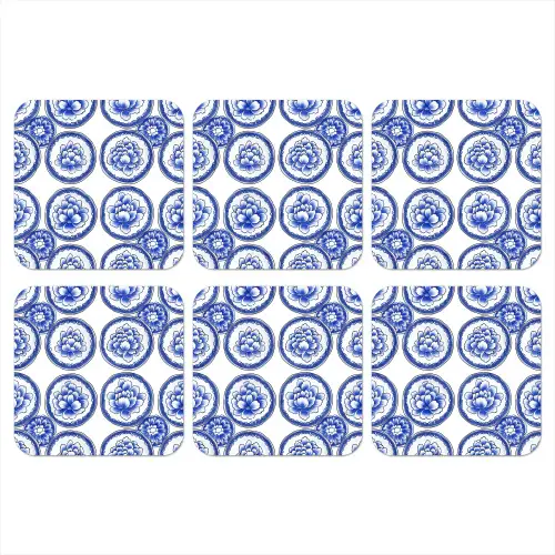 Cirkels - Bloemen - Blauw onderzetter kurk middel 366 -3d