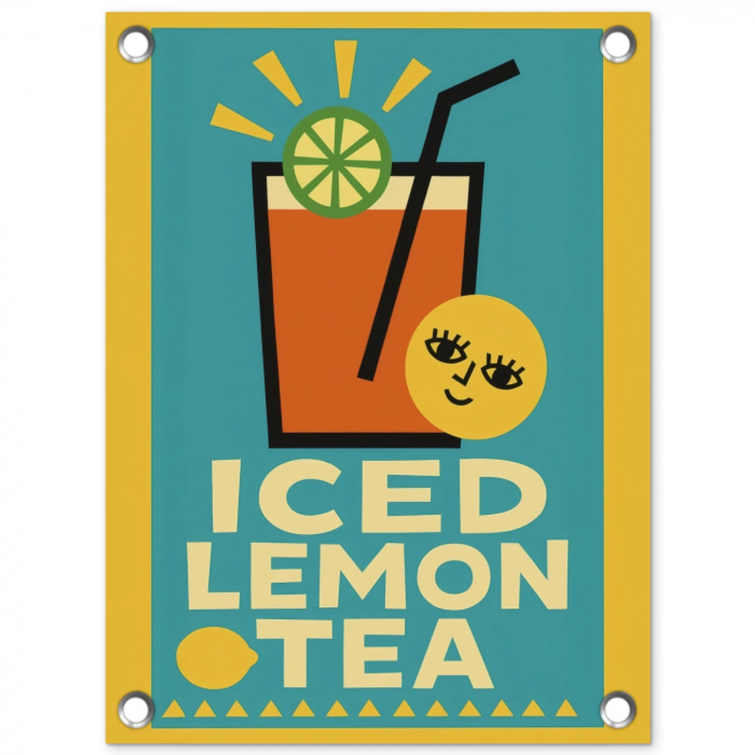 Ijsthee - Illustratie - Blauw - Citroen tuinposter los doek klein -3d