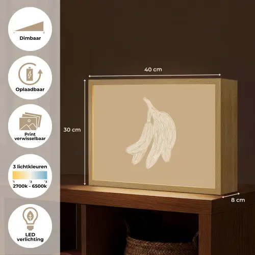 Bananen - Beige - Lijntekening - Minimalistisch Light Box met batterij (Wandlamp) middel -USP_websiteoverzichtNL