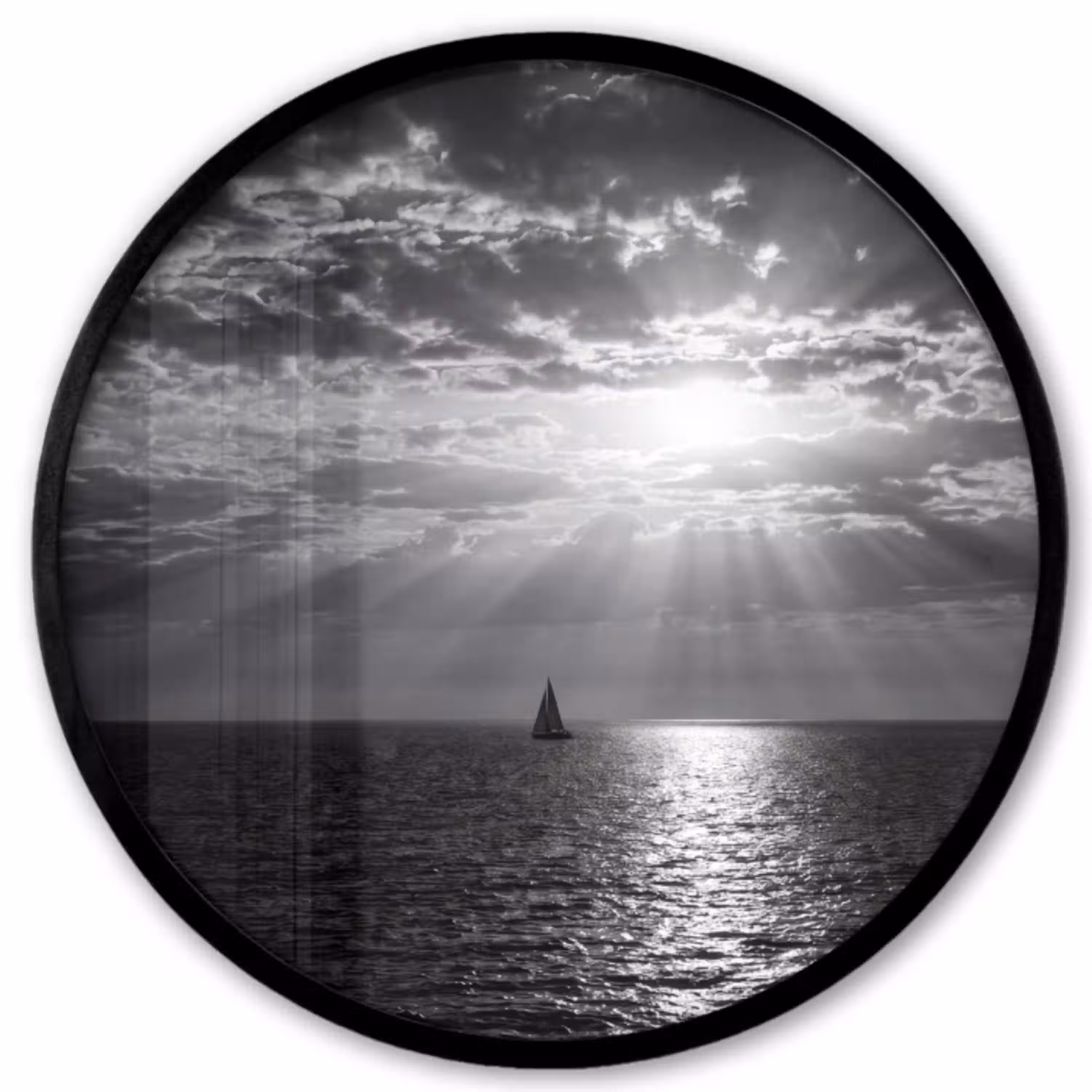Water - Boot - Lucht - Natuur - Zwart-wit Fotolijst rond zonder passe partout klein -3d