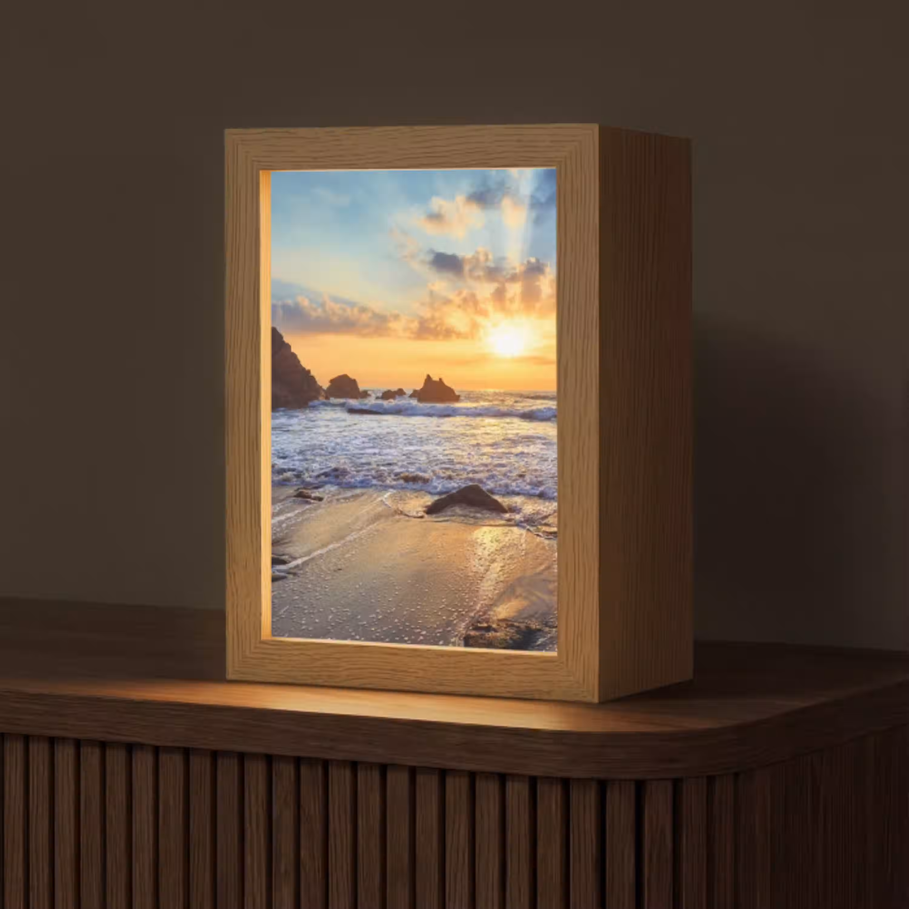 Strand - Zonsondergang - Natuur - Zee - Landschap Light Box met kabel (Tafellamp) klein -z3d_website