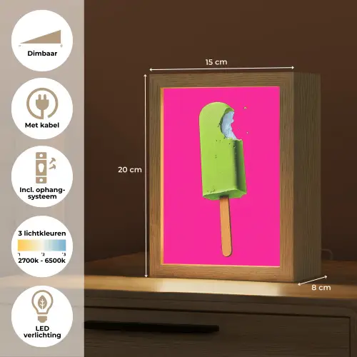 Ijsje - Stokje - Minimalistisch - Groen Light Box met kabel (Tafellamp) klein -USP_NL