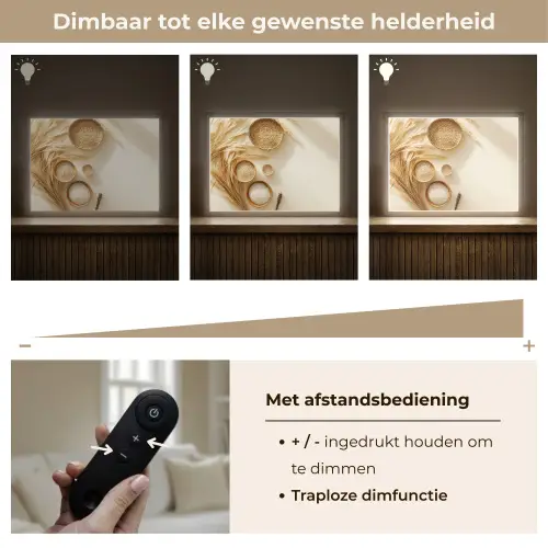 Granen - Hout - Kom - Beige Light Box met batterij (Wandlamp) middel -USP_dimbaarNL