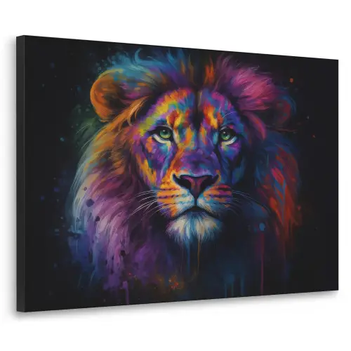 Leeuwenkop - Felgekleurd - Abstract Textielframe - compleet frame klein -3d