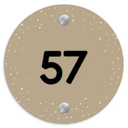 Beige met stippen - Traditioneel Naambord Rond klein -3d