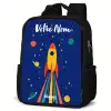 Raket - Sterren - Planeet - Ruimte Rugzak - Zwart middel -schuin