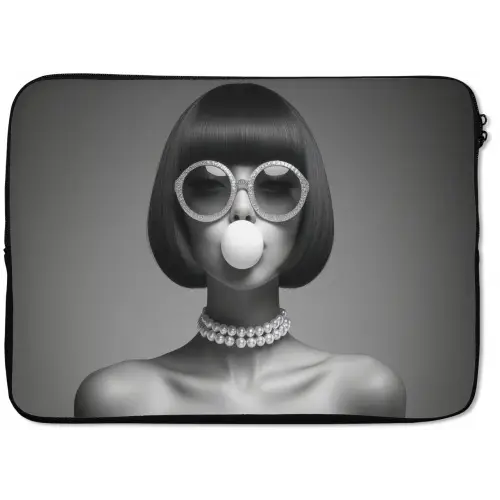 Vrouw - Zwart Wit - Ketting - Zonnebril laptophoes neopreen klein -zkaufland3dotto