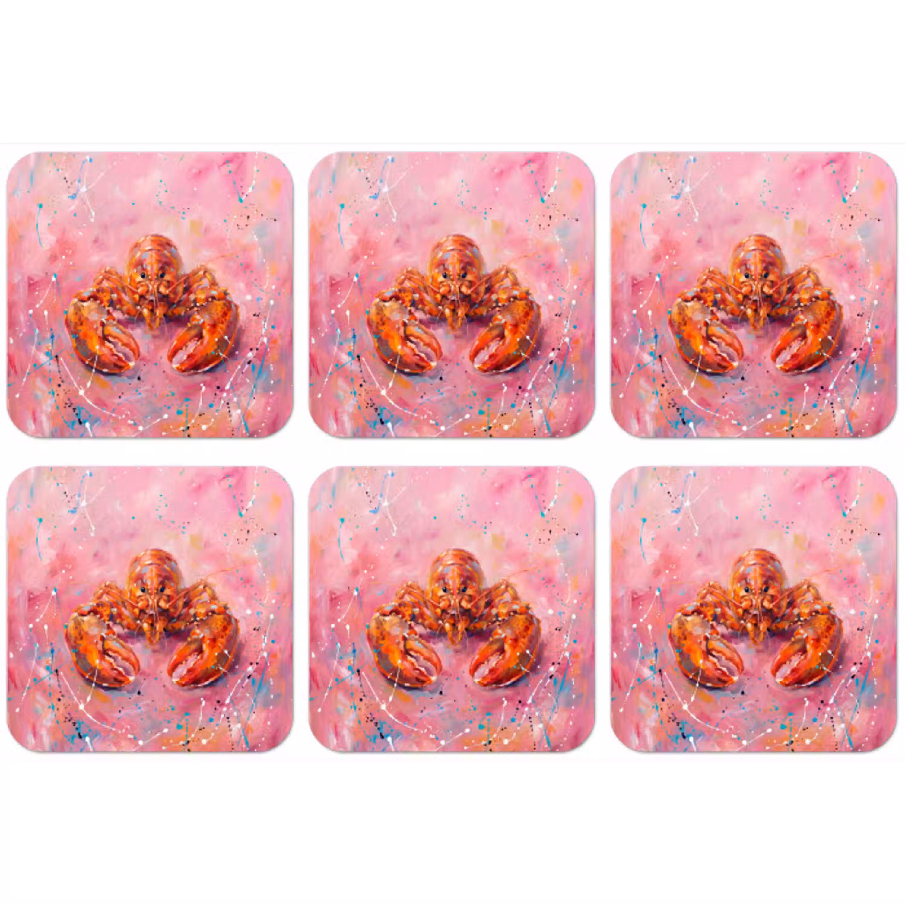 Zeeleven - Kreeft - Spatters - Abstract - Roze onderzetter kurk middel -zkaufland3dotto