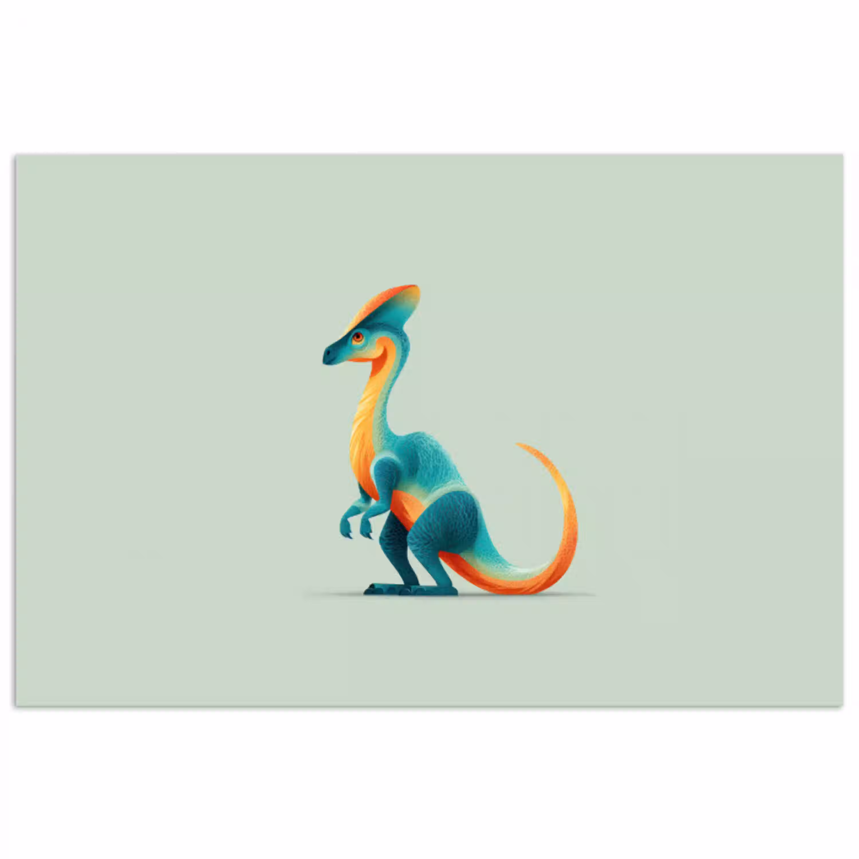 Staart - Dino - Minimalistisch - Blauw poster papier klein -3d