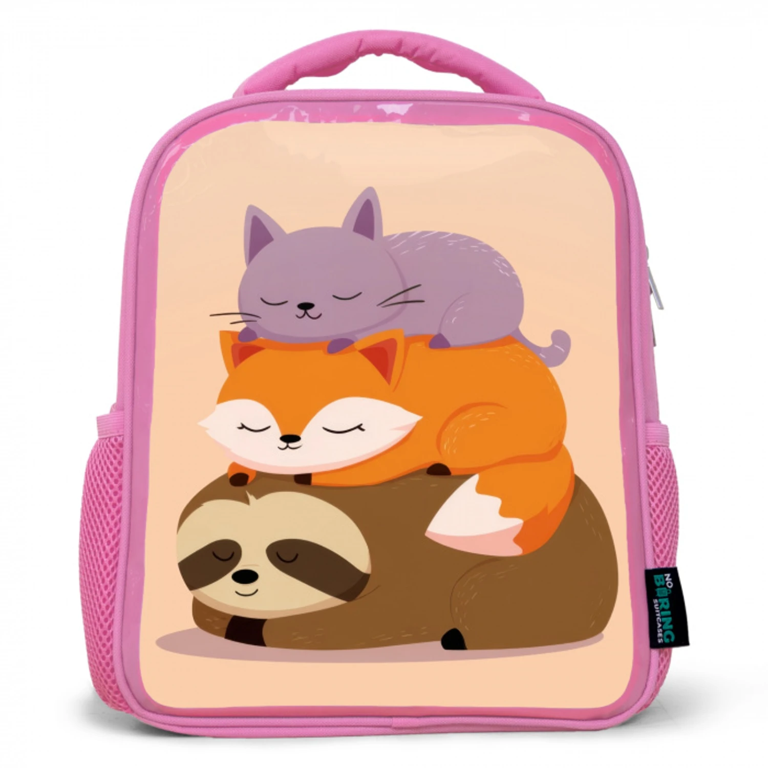 Luiaard - Vos - Kat - Slaperig Kinderrugzak - Roze middel -3d
