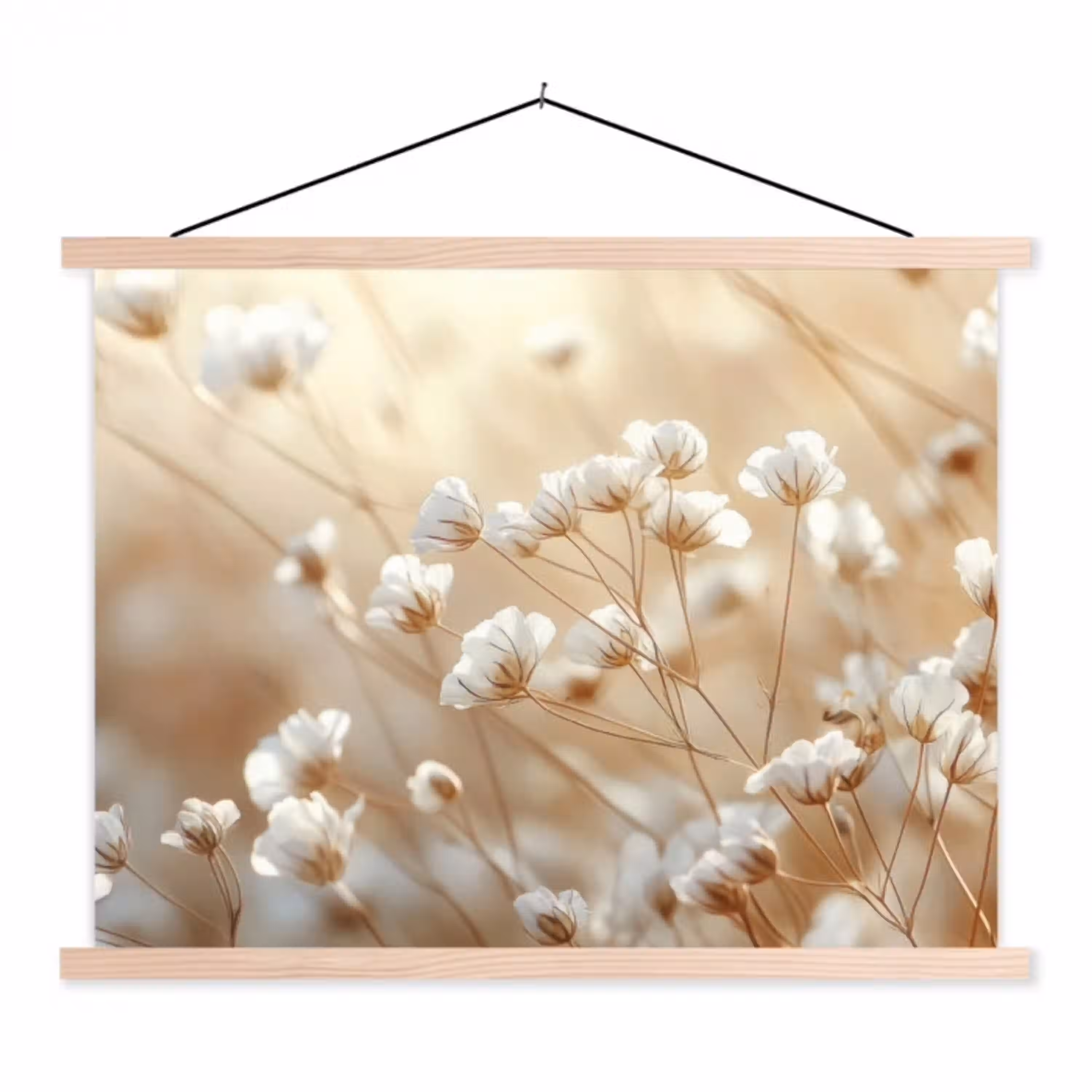 Wilde - Bloemen - Wit textielposter latten blank klein -3d
