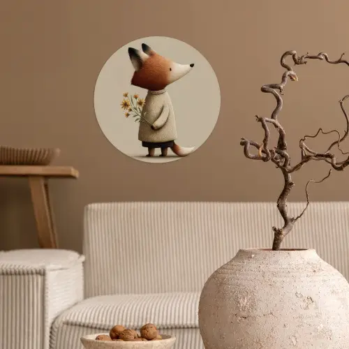 Vos - Gele bloemen - Minimalistisch Wandcirkel behangsticker klein -sfeer1
