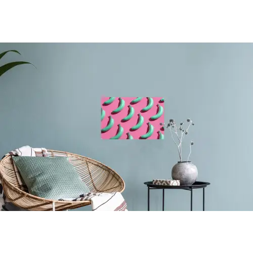 Bananen - Patroon - Blauw - Roze Muursticker klein -plant