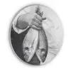 Vissen - Chef - Zwart - Wit Akoestische PET Vilt - Rond klein -3d