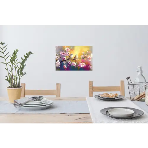 Vogels - Bloemen - Roze Muursticker klein -eettafel