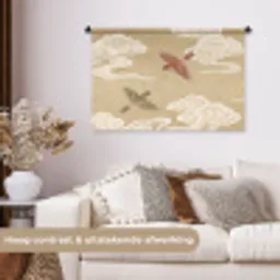 Vogels - Vliegen - Beige Wandkleed katoen middel -sfeer1