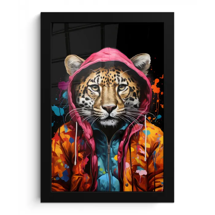 Graffiti - Luipaard - Zwart - Jas fotolijst zwart zonder passe partout klein -3d