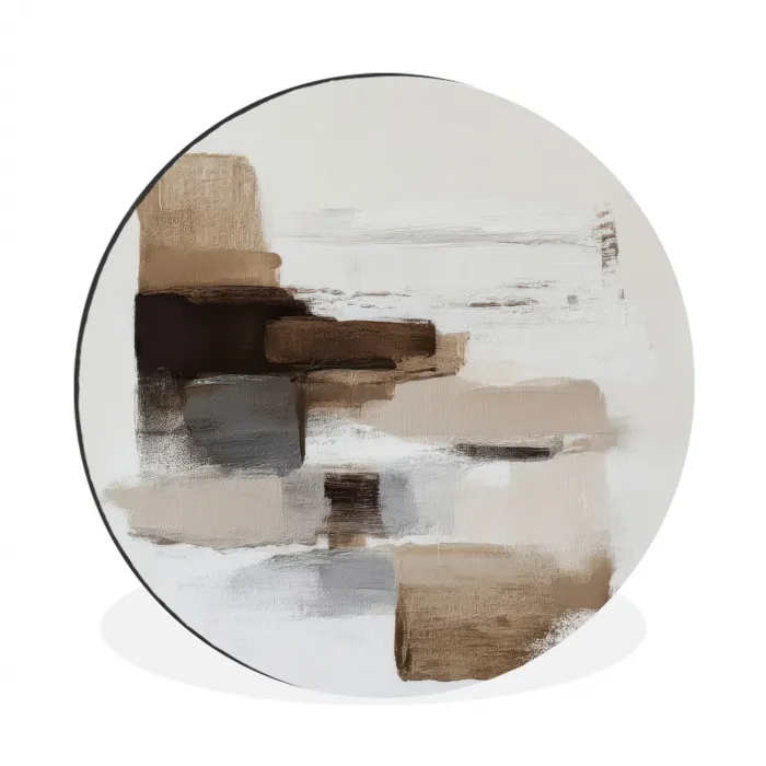 Penseelstreken - Balans - Beige - Bruin Wandcirkel aluminium klein -3d