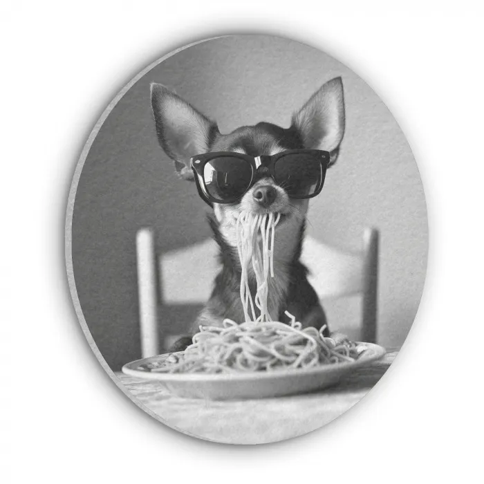 Chihuahua - Hond - Zonnebril - Humoristisch - Zwart - Wit - Spaghetti Akoestische PET Vilt - Rond klein -3d