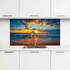 Zee - Zonsondergang - Strand - Wolken - Oranje keuken achterwand 2 middel -3d