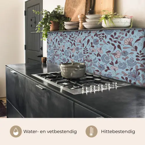 Patroon - Bloem - Grijs - Blauw keuken achterwand 2 middel 871 -usp_NL