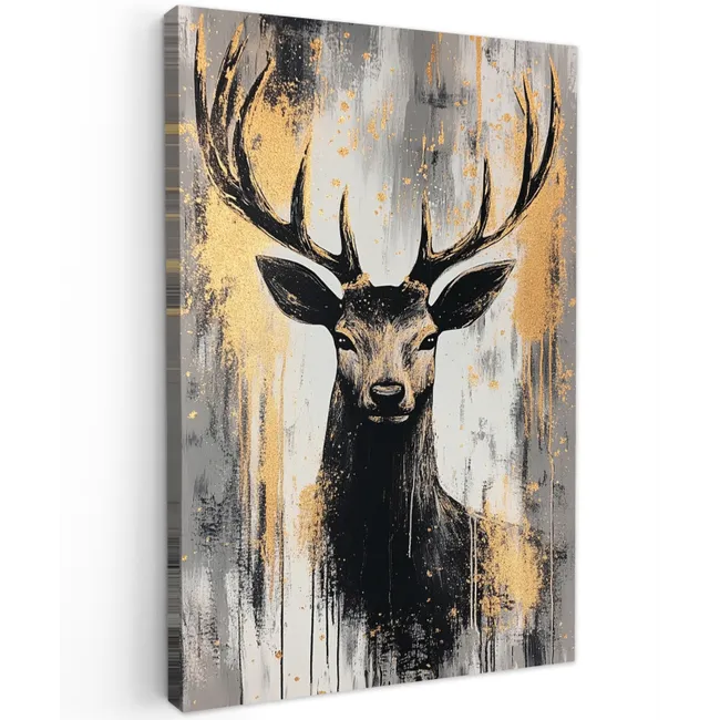 Abstract - Hert - Gewei - Goud Tuinposter op houten frame 2 cm dik klein -3d