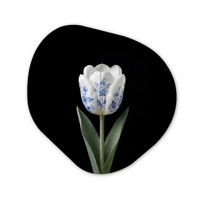 Tulp - Patroon - Blauw Wandcirkel Organisch Aluminium middel -3d