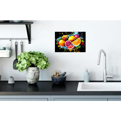 Fruit - Graffiti - Kleurrijk - Sinaasappel - Aardbei - Abstract Muursticker klein -keuken